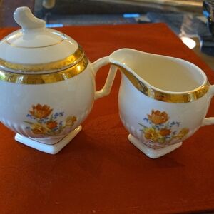 National Brotherhood Royal Bouquet Floral Cream and Sugar Set with Gold Accents